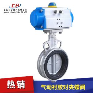 氣動(dòng)對夾襯膠蝶閥圖片